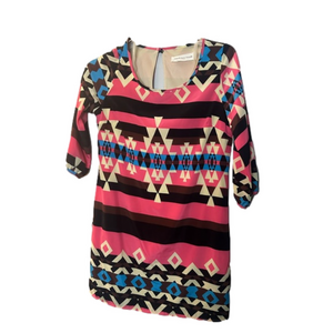 Peach love cream pink black multi color shift dress size large